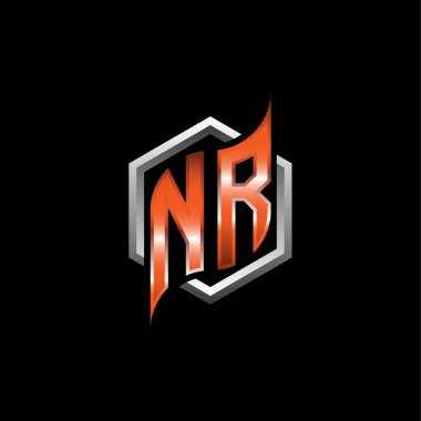 NR Monogram logo letter with modern geometric orange style design. Geometric hexagonal shape rounded, circle hexagon and triangle shape logo design