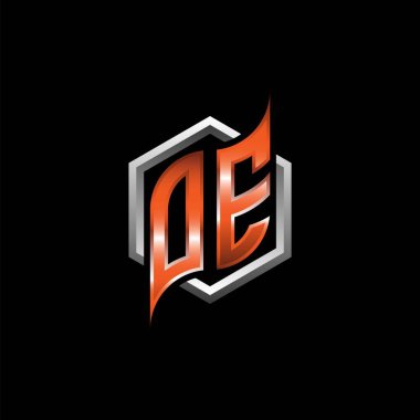 OE Monogram logo letter with modern geometric orange style design. Geometric hexagonal shape rounded, circle hexagon and triangle shape logo design