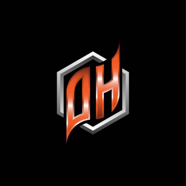 OH Monogram logo letter with modern geometric orange style design. Geometric hexagonal shape rounded, circle hexagon and triangle shape logo design