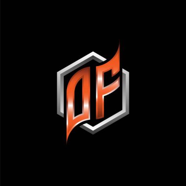 OF Monogram logo letter with modern geometric orange style design. Geometric hexagonal shape rounded, circle hexagon and triangle shape logo design