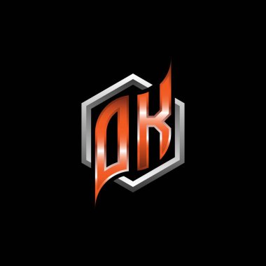 OK Monogram logo letter with modern geometric orange style design. Geometric hexagonal shape rounded, circle hexagon and triangle shape logo design