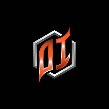 OI Monogram logo letter with modern geometric orange style design. Geometric hexagonal shape rounded, circle hexagon and triangle shape logo design