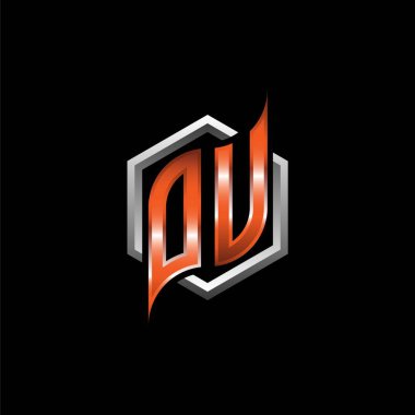 OU Monogram logo letter with modern geometric orange style design. Geometric hexagonal shape rounded, circle hexagon and triangle shape logo design