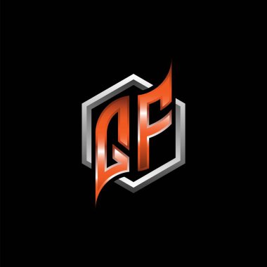 QF Monogram logo letter with modern geometric orange style design. Geometric hexagonal shape rounded, circle hexagon and triangle shape logo design