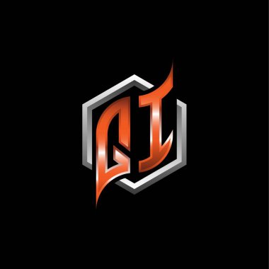 QI Monogram logo letter with modern geometric orange style design. Geometric hexagonal shape rounded, circle hexagon and triangle shape logo design