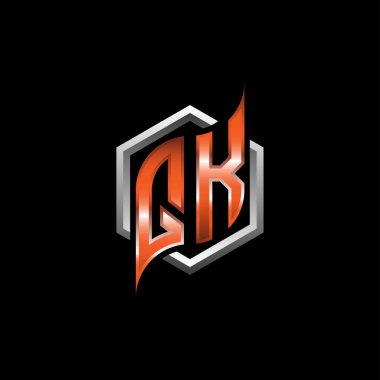 QK Monogram logo letter with modern geometric orange style design. Geometric hexagonal shape rounded, circle hexagon and triangle shape logo design