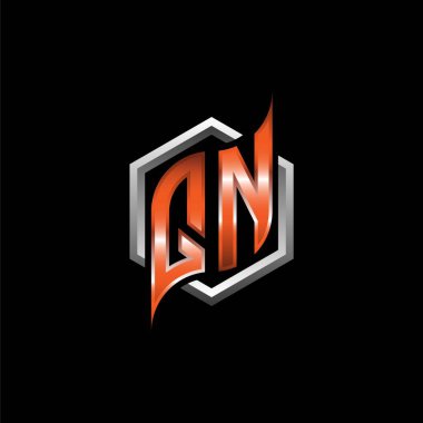 QN Monogram logo letter with modern geometric orange style design. Geometric hexagonal shape rounded, circle hexagon and triangle shape logo design