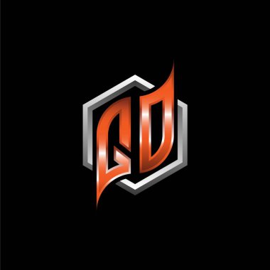 QO Monogram logo letter with modern geometric orange style design. Geometric hexagonal shape rounded, circle hexagon and triangle shape logo design