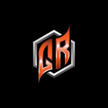 QR Monogram logo letter with modern geometric orange style design. Geometric hexagonal shape rounded, circle hexagon and triangle shape logo design