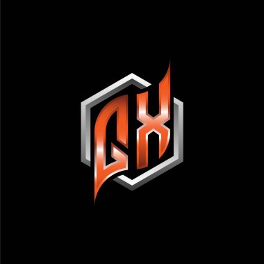 QX Monogram logo letter with modern geometric orange style design. Geometric hexagonal shape rounded, circle hexagon and triangle shape logo design