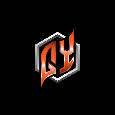 QY Monogram logo letter with modern geometric orange style design. Geometric hexagonal shape rounded, circle hexagon and triangle shape logo design