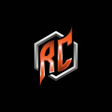 RC Monogram logo letter with modern geometric orange style design. Geometric hexagonal shape rounded, circle hexagon and triangle shape logo design