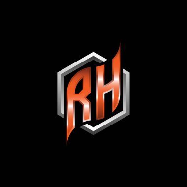 RH Monogram logo letter with modern geometric orange style design. Geometric hexagonal shape rounded, circle hexagon and triangle shape logo design