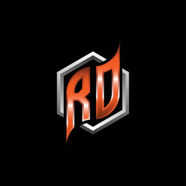 RO Monogram logo letter with modern geometric orange style design. Geometric hexagonal shape rounded, circle hexagon and triangle shape logo design
