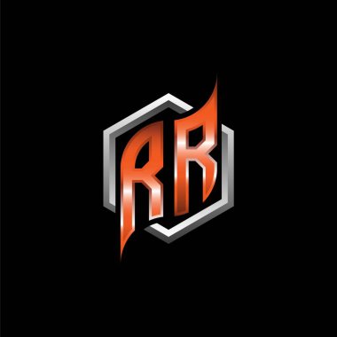 RR Monogram logo letter with modern geometric orange style design. Geometric hexagonal shape rounded, circle hexagon and triangle shape logo design