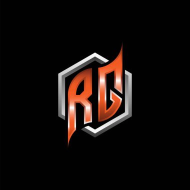 RQ Monogram logo letter with modern geometric orange style design. Geometric hexagonal shape rounded, circle hexagon and triangle shape logo design