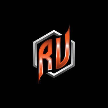 RU Monogram logo letter with modern geometric orange style design. Geometric hexagonal shape rounded, circle hexagon and triangle shape logo design