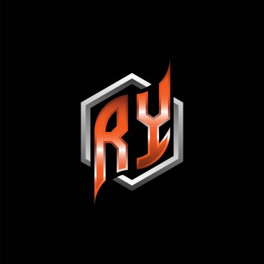 RY Monogram logo letter with modern geometric orange style design. Geometric hexagonal shape rounded, circle hexagon and triangle shape logo design