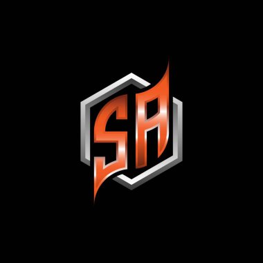 SA Monogram logo letter with modern geometric orange style design. Geometric hexagonal shape rounded, circle hexagon and triangle shape logo design