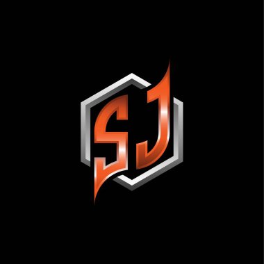 SJ Monogram logo letter with modern geometric orange style design. Geometric hexagonal shape rounded, circle hexagon and triangle shape logo design
