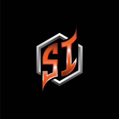 SI Monogram logo letter with modern geometric orange style design. Geometric hexagonal shape rounded, circle hexagon and triangle shape logo design