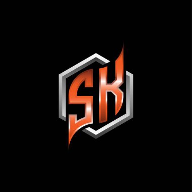 SK Monogram logo letter with modern geometric orange style design. Geometric hexagonal shape rounded, circle hexagon and triangle shape logo design