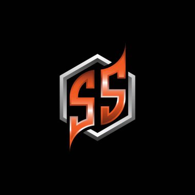 SS Monogram logo letter with modern geometric orange style design. Geometric hexagonal shape rounded, circle hexagon and triangle shape logo design