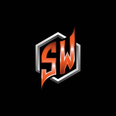 SW Monogram logo letter with modern geometric orange style design. Geometric hexagonal shape rounded, circle hexagon and triangle shape logo design