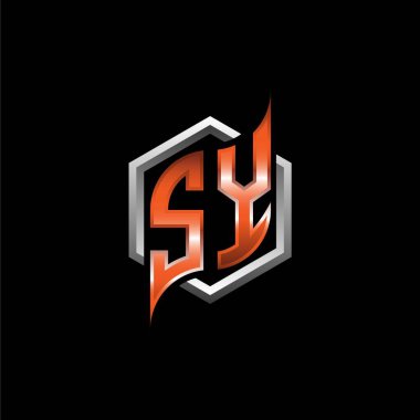 SY Monogram logo letter with modern geometric orange style design. Geometric hexagonal shape rounded, circle hexagon and triangle shape logo design