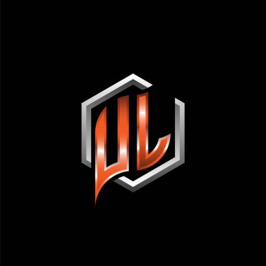 UL Monogram logo letter with modern geometric orange style design. Geometric hexagonal shape rounded, circle hexagon and triangle shape logo design