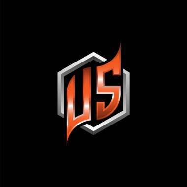 US Monogram logo letter with modern geometric orange style design. Geometric hexagonal shape rounded, circle hexagon and triangle shape logo design