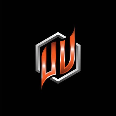 UU Monogram logo letter with modern geometric orange style design. Geometric hexagonal shape rounded, circle hexagon and triangle shape logo design