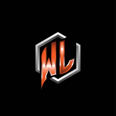 WL Monogram logo letter with modern geometric orange style design. Geometric hexagonal shape rounded, circle hexagon and triangle shape logo design