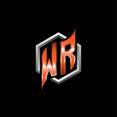 WR Monogram logo letter with modern geometric orange style design. Geometric hexagonal shape rounded, circle hexagon and triangle shape logo design