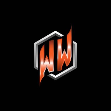 WW Monogram logo letter with modern geometric orange style design. Geometric hexagonal shape rounded, circle hexagon and triangle shape logo design