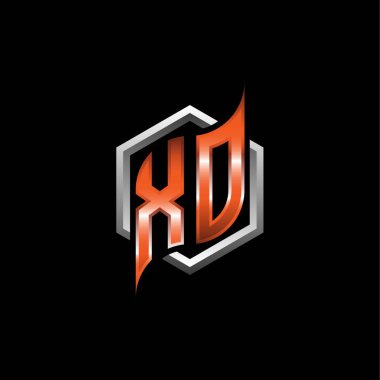 XO Monogram logo letter with modern geometric orange style design. Geometric hexagonal shape rounded, circle hexagon and triangle shape logo design