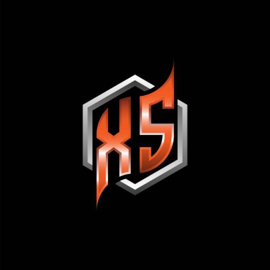 XS Monogram logo letter with modern geometric orange style design. Geometric hexagonal shape rounded, circle hexagon and triangle shape logo design