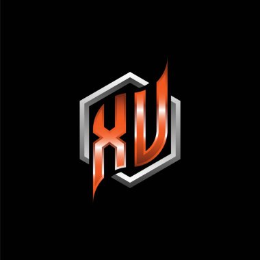 XU Monogram logo letter with modern geometric orange style design. Geometric hexagonal shape rounded, circle hexagon and triangle shape logo design