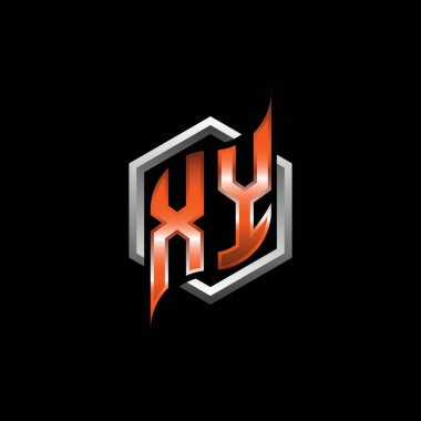 XY Monogram logo letter with modern geometric orange style design. Geometric hexagonal shape rounded, circle hexagon and triangle shape logo design
