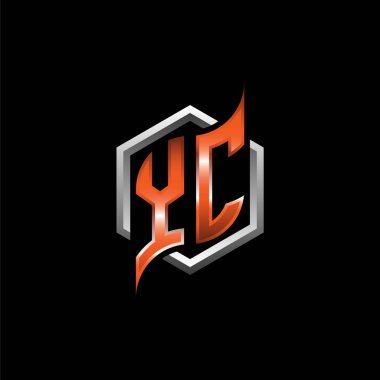 YC Monogram logo letter with modern geometric orange style design. Geometric hexagonal shape rounded, circle hexagon and triangle shape logo design