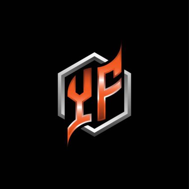 YF Monogram logo letter with modern geometric orange style design. Geometric hexagonal shape rounded, circle hexagon and triangle shape logo design