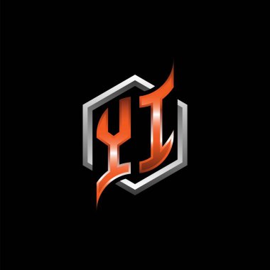 YI Monogram logo letter with modern geometric orange style design. Geometric hexagonal shape rounded, circle hexagon and triangle shape logo design