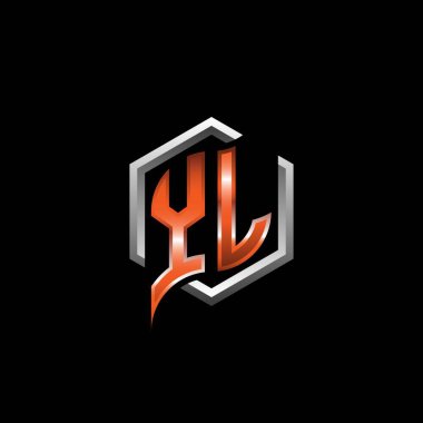 YL Monogram logo letter with modern geometric orange style design. Geometric hexagonal shape rounded, circle hexagon and triangle shape logo design