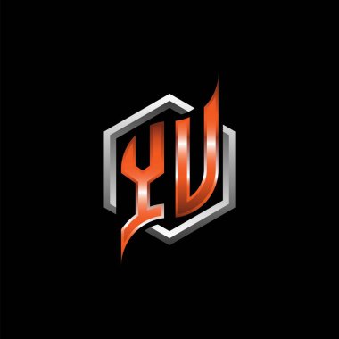 YU Monogram logo letter with modern geometric orange style design. Geometric hexagonal shape rounded, circle hexagon and triangle shape logo design