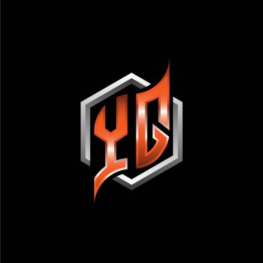 YQ Monogram logo letter with modern geometric orange style design. Geometric hexagonal shape rounded, circle hexagon and triangle shape logo design