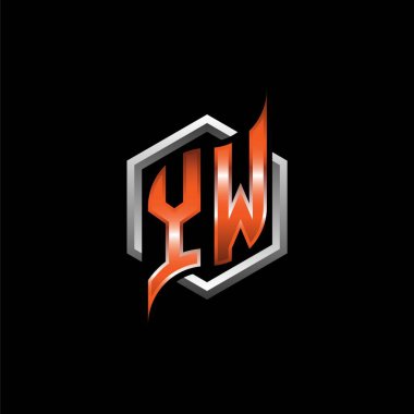 YW Monogram logo letter with modern geometric orange style design. Geometric hexagonal shape rounded, circle hexagon and triangle shape logo design