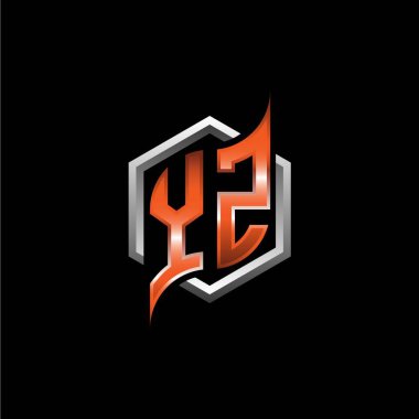 YZ Monogram logo letter with modern geometric orange style design. Geometric hexagonal shape rounded, circle hexagon and triangle shape logo design