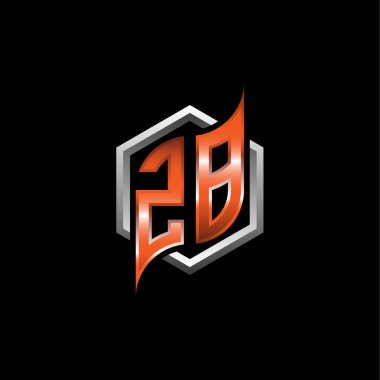 ZB Monogram logo letter with modern geometric orange style design. Geometric hexagonal shape rounded, circle hexagon and triangle shape logo design