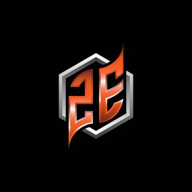 ZE Monogram logo letter with modern geometric orange style design. Geometric hexagonal shape rounded, circle hexagon and triangle shape logo design