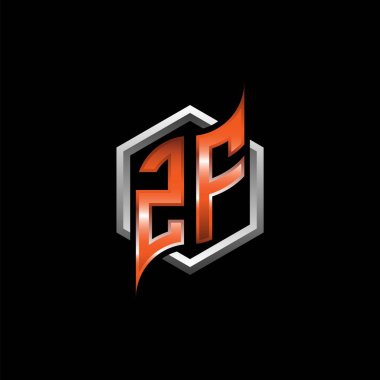 ZF Monogram logo letter with modern geometric orange style design. Geometric hexagonal shape rounded, circle hexagon and triangle shape logo design